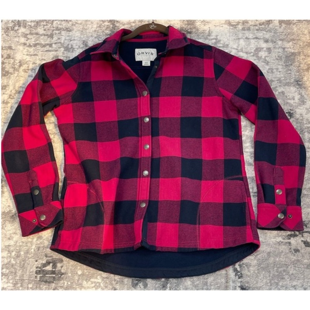 Orvis Pink Black Buffalo Plaid Button Up Shacket Jacket Women M